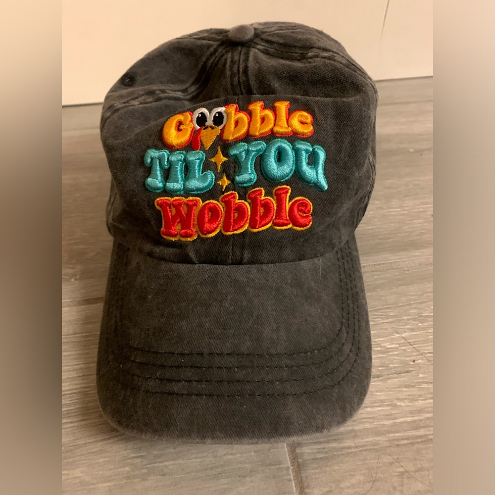 Raised Embroidery Retro “gobble till u wobble” cotton baseball hat Unisex